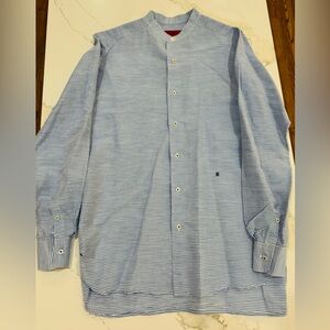 Carolina Herrera Light Blue Striped Button Down Shirt Size 15 1/2 Large EUC